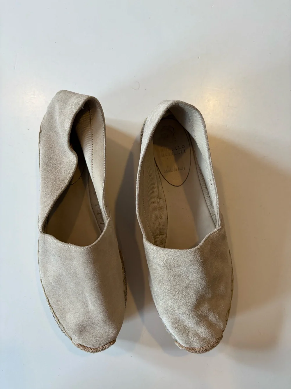 Brunello Cucinelli || Platform Suede‎ Espadrilles Beaded in Dove Beige Tan 37